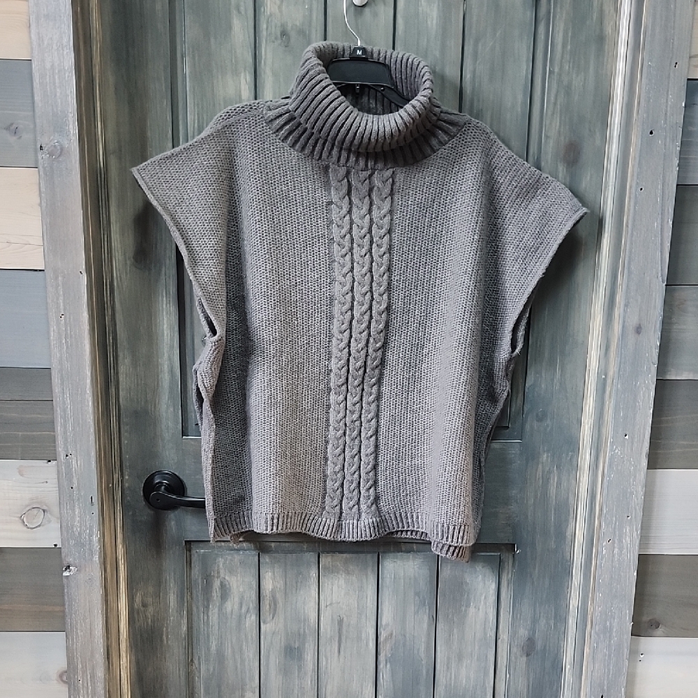 Gray Cable Knit Turtleneck Sweater